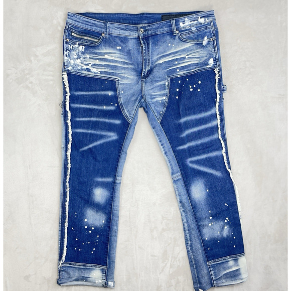 Rockstar Original RSM 205 Santal Flare Denim Biker Jeans Size 44x32 Distressed - Picture 1 of 15